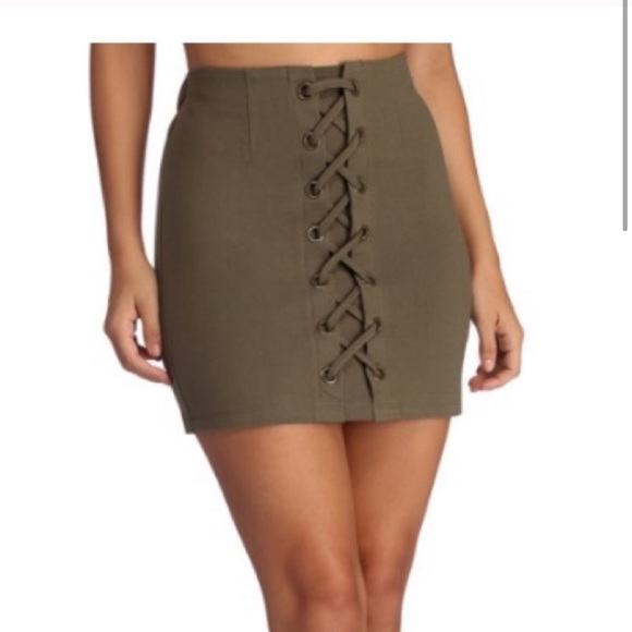 🎄2/$10 Windsor Suede Lace Up Bodycon Skirt - Picture 3 of 7